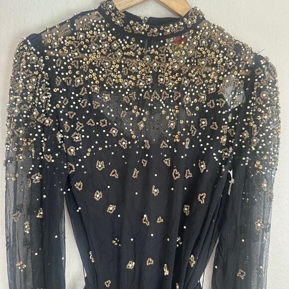 Farm Rio Black/Gold Embroidered Tulle Overlay Minidress, Concert, Party, XL NWT - Picture 5 of 12